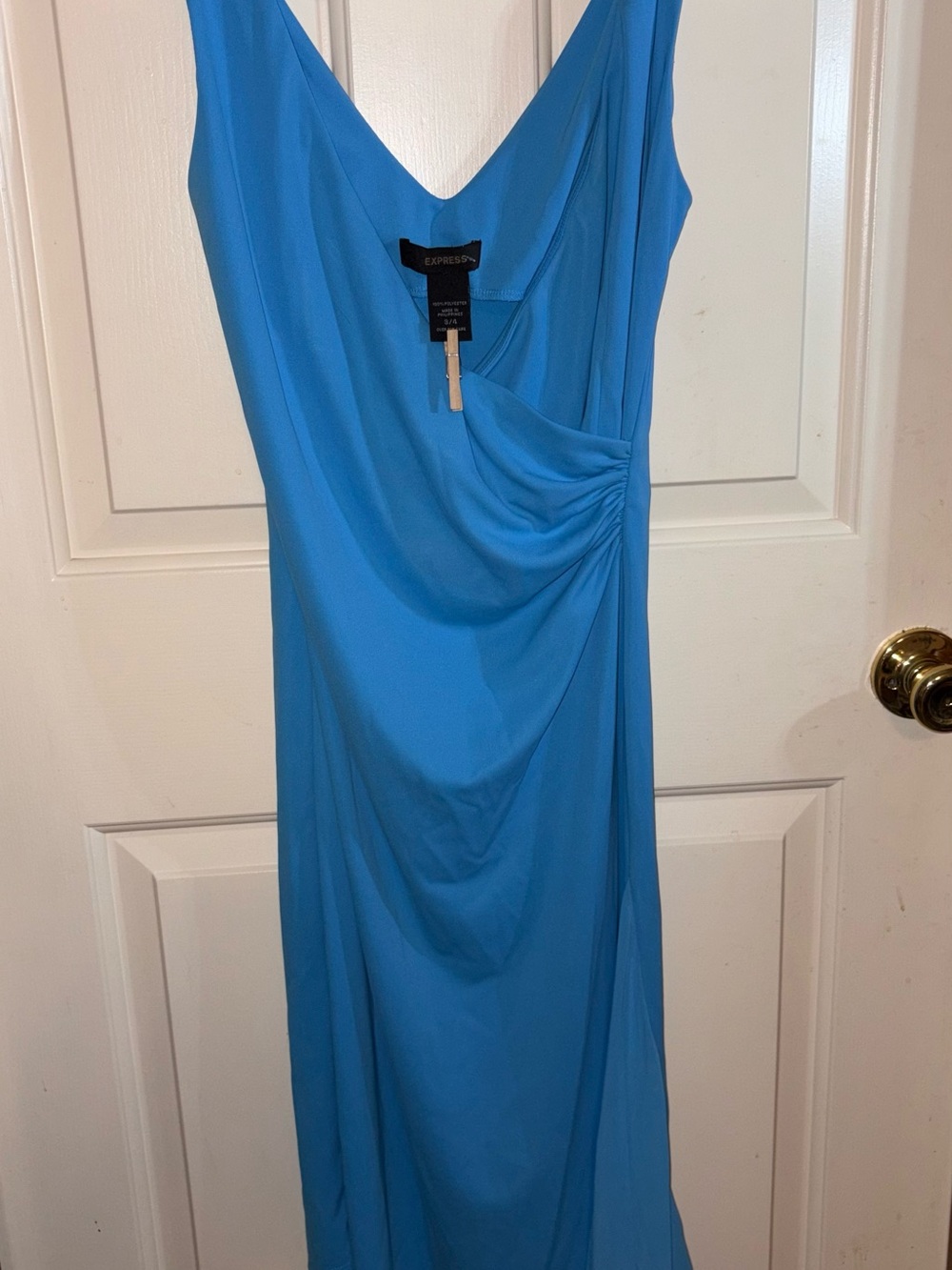 Express vintage Y2K Blue Draped V-Neck Asymmetrical Women's Dress 3/4
